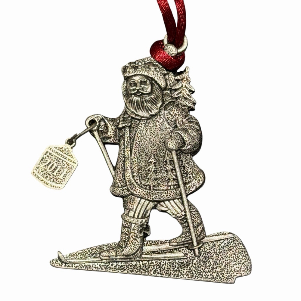 2011 Pewter Santa Claus Skiing Christmas Ornament Skier Holiday Decor Unique HTF - Picture 2 of 5